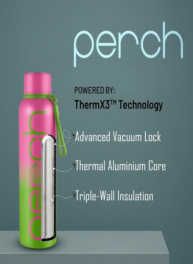 Perch Zion Hot & Cold Steel Water Bottle Set of 2 (720 ml Each), ISI Certified, Vacuum Insulated | Leak Proof, BPA-Free | for Couples, Gift for His & Her |Kids, Men & Women|Cotton Candy & Green-Pink - Image 4